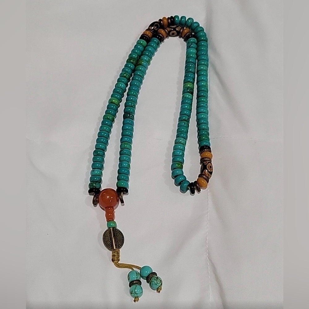 Turquoise Beaded Crystal Semi-precious Mala Necklace